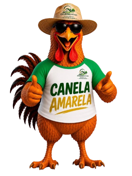 Mascote Canela Amarela, o galo caipira da marca
